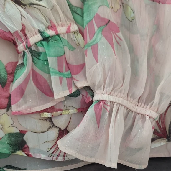 White House Black Market Sheer Floral Blouse - Pink and Green - Picture 3 of 8